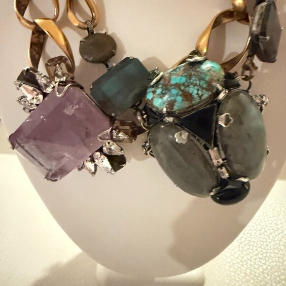 VINTAGE IRADJ MOINI AMETHYST LABRADORITE TURQUOISE NECKLACE BUG BROOCH - Picture 4 of 9